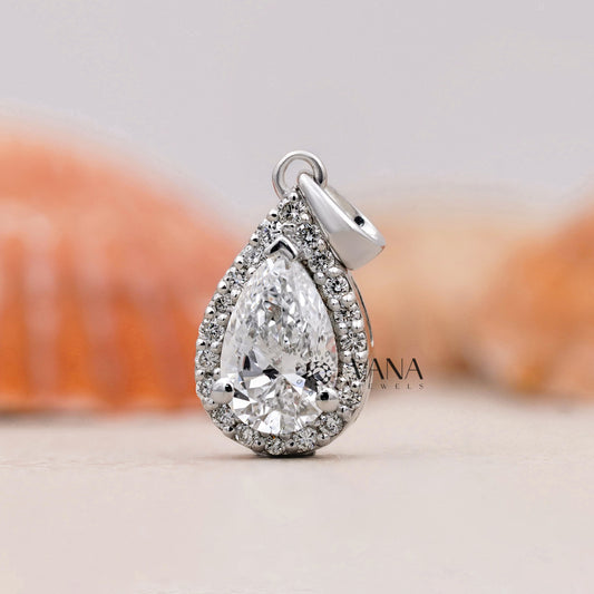 Pear Cut Lab Grown Diamond Wedding Pendant with Halo Setting for Womens Gift