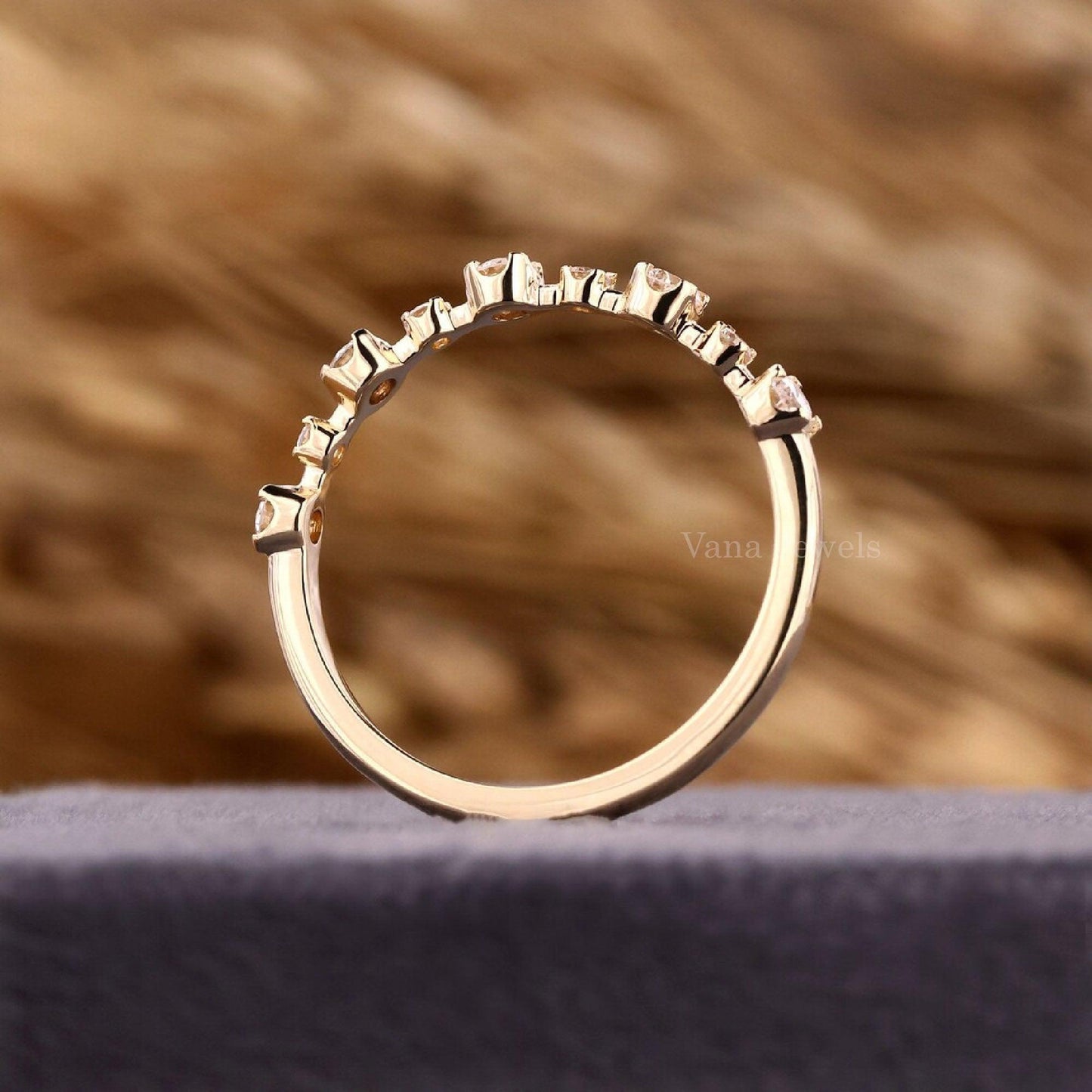 Floating Bubble Wedding Band, Round Lab Grown Diamond Eternity Band - Vana Jewels