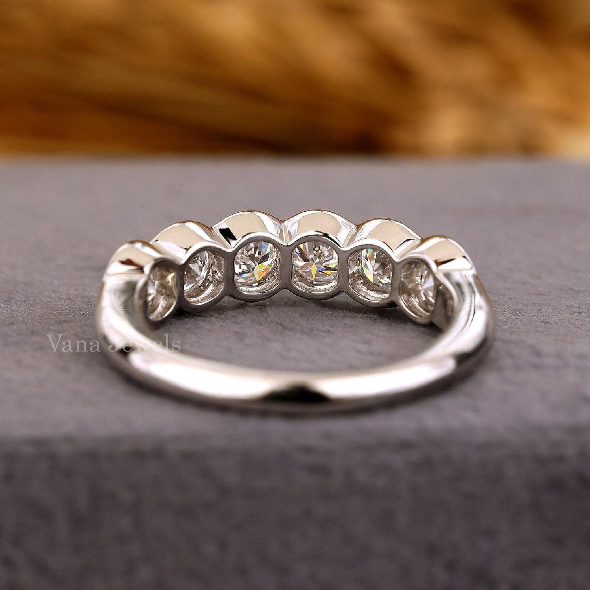 Round Lab Grown Diamond Bezel Set Wedding Band - Vana Jewels