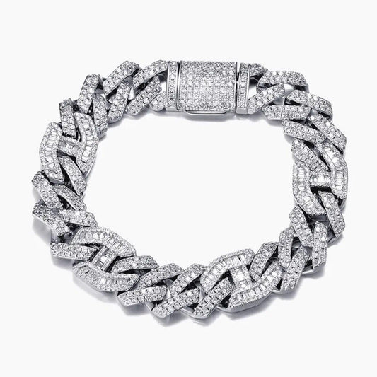 14mm Round & Baguette Cut Moissanite Cuban Bracelet - Vana Jewels