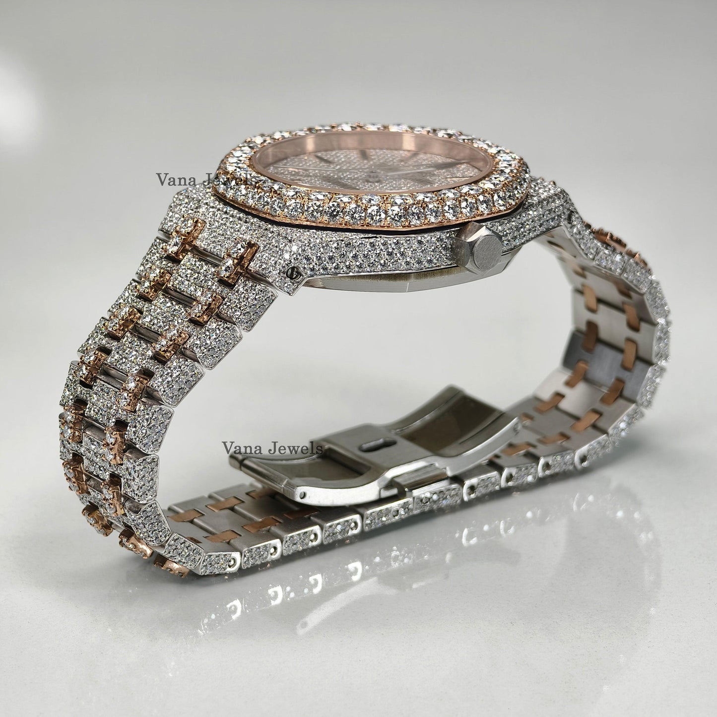 Custom Iced Out Two-Tone VVS Moissanite Diamond Watch - Vana Jewels