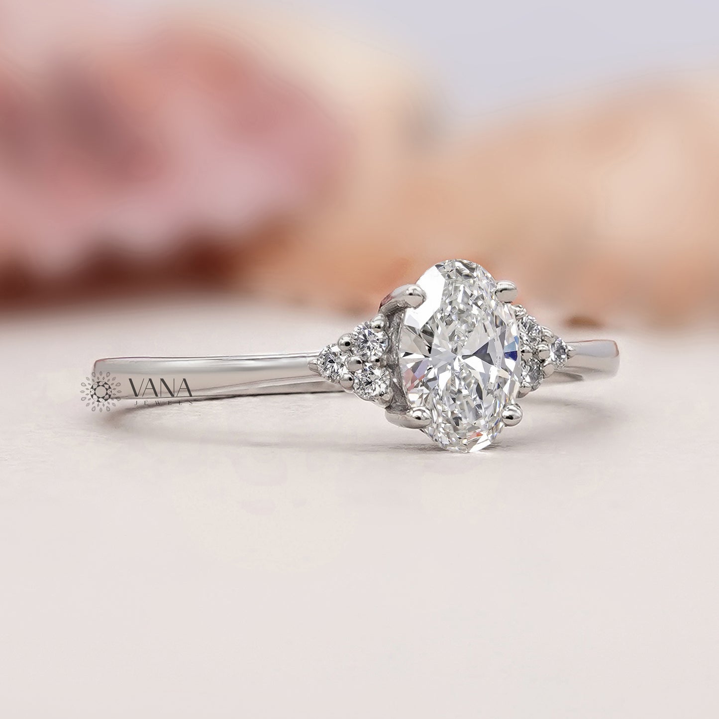 Oval Diamond Seven Stone Engagement Ring with Round Side Diamonds