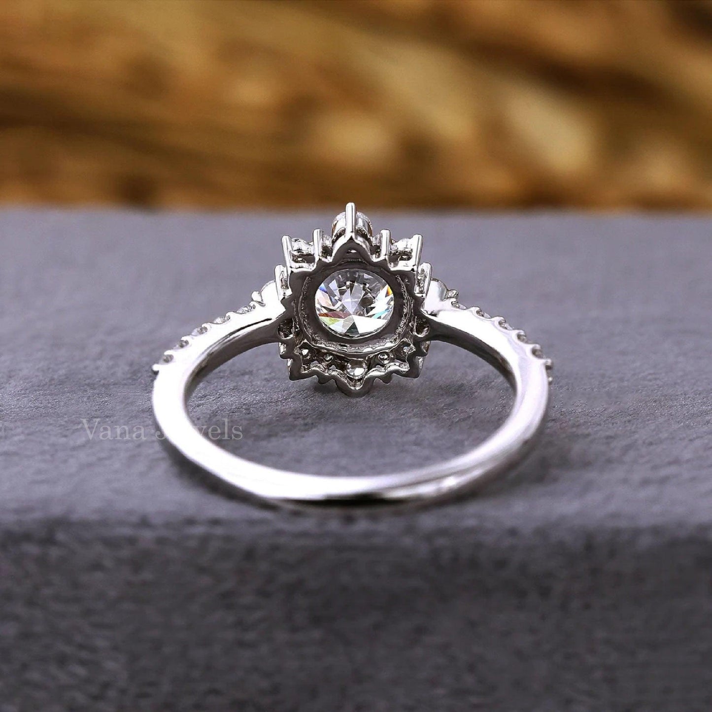 Unique Round Cut Halo Lab Grown Diamond Engagement Ring - Vana Jewels