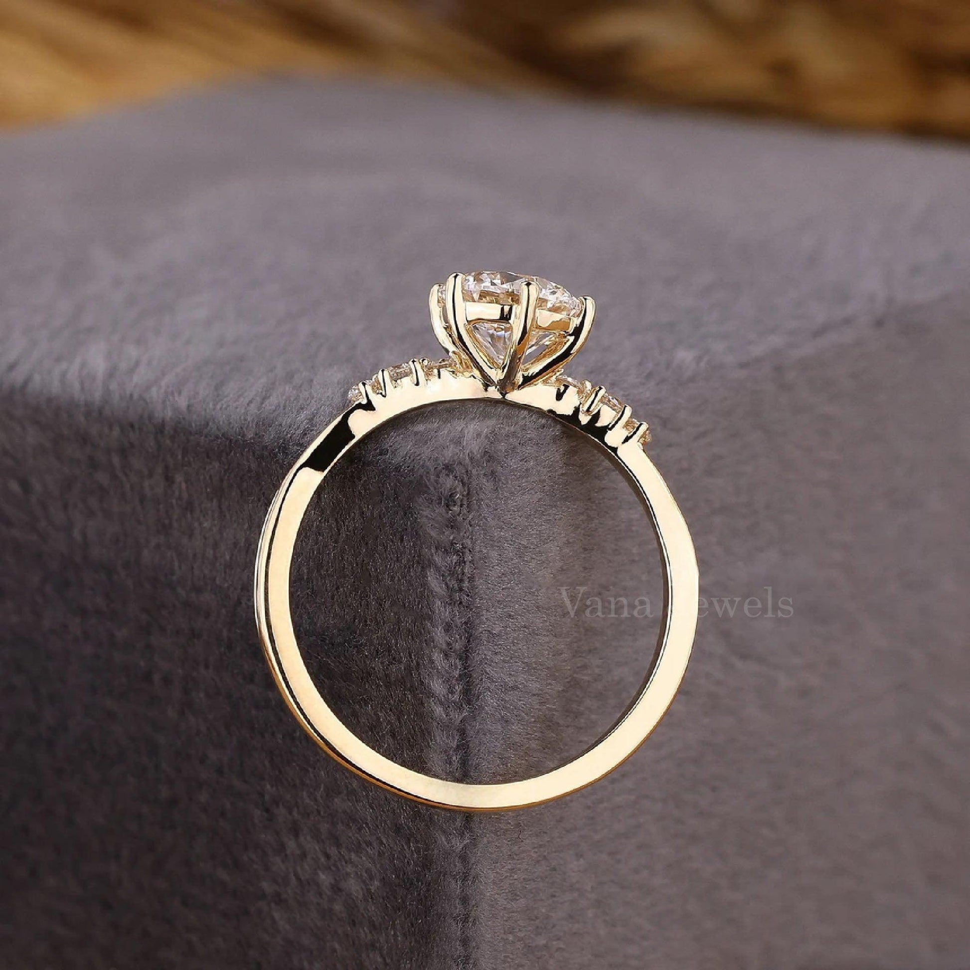 Unique Round Lab Grown Diamond Engagement Ring with Twisted Band - Vana Jewels