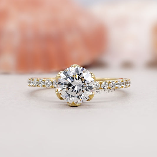 Yellow Gold Round Diamond Pave Engagement Ring