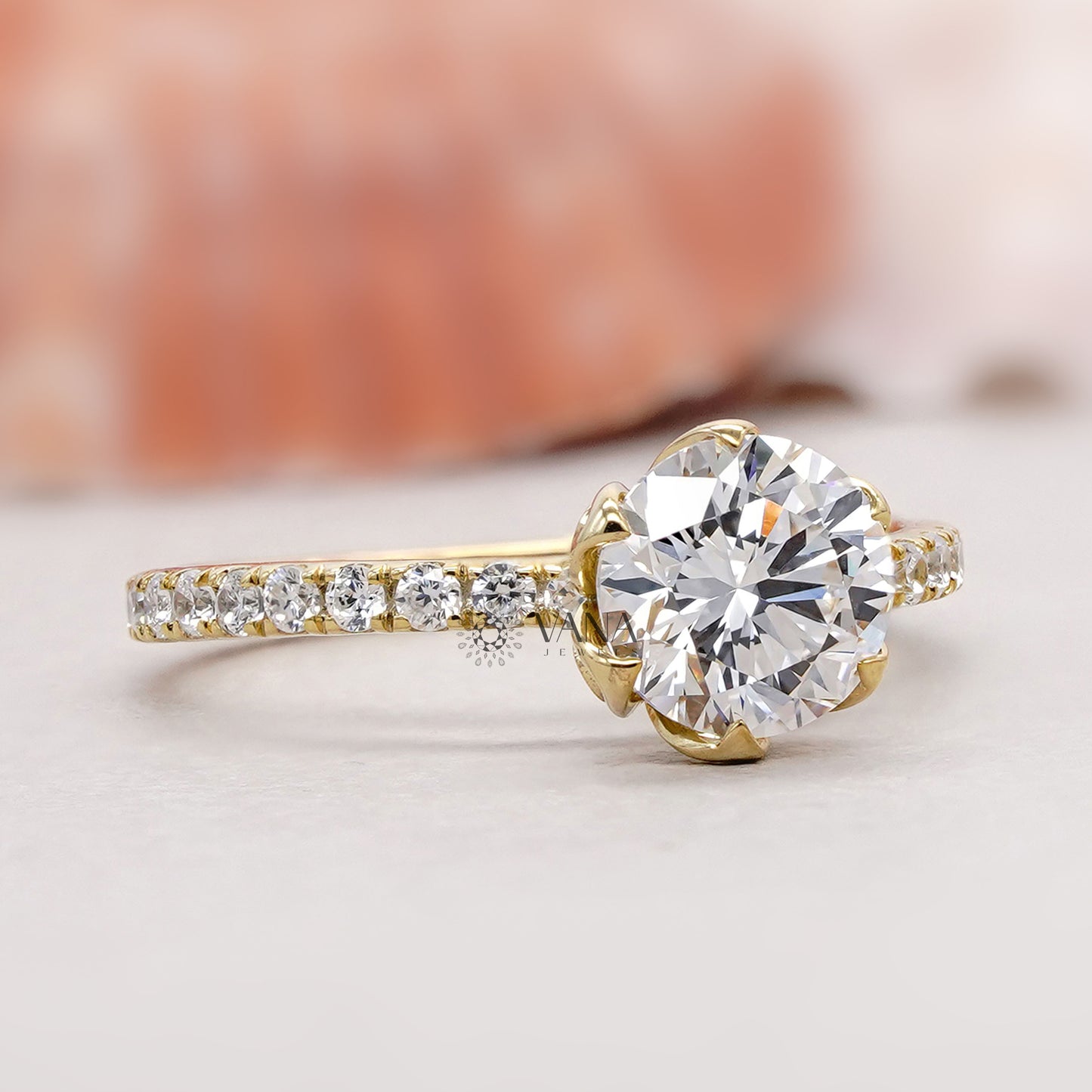 Round Cut Lab Grown Diamond Ring in 14K Yellow Gold