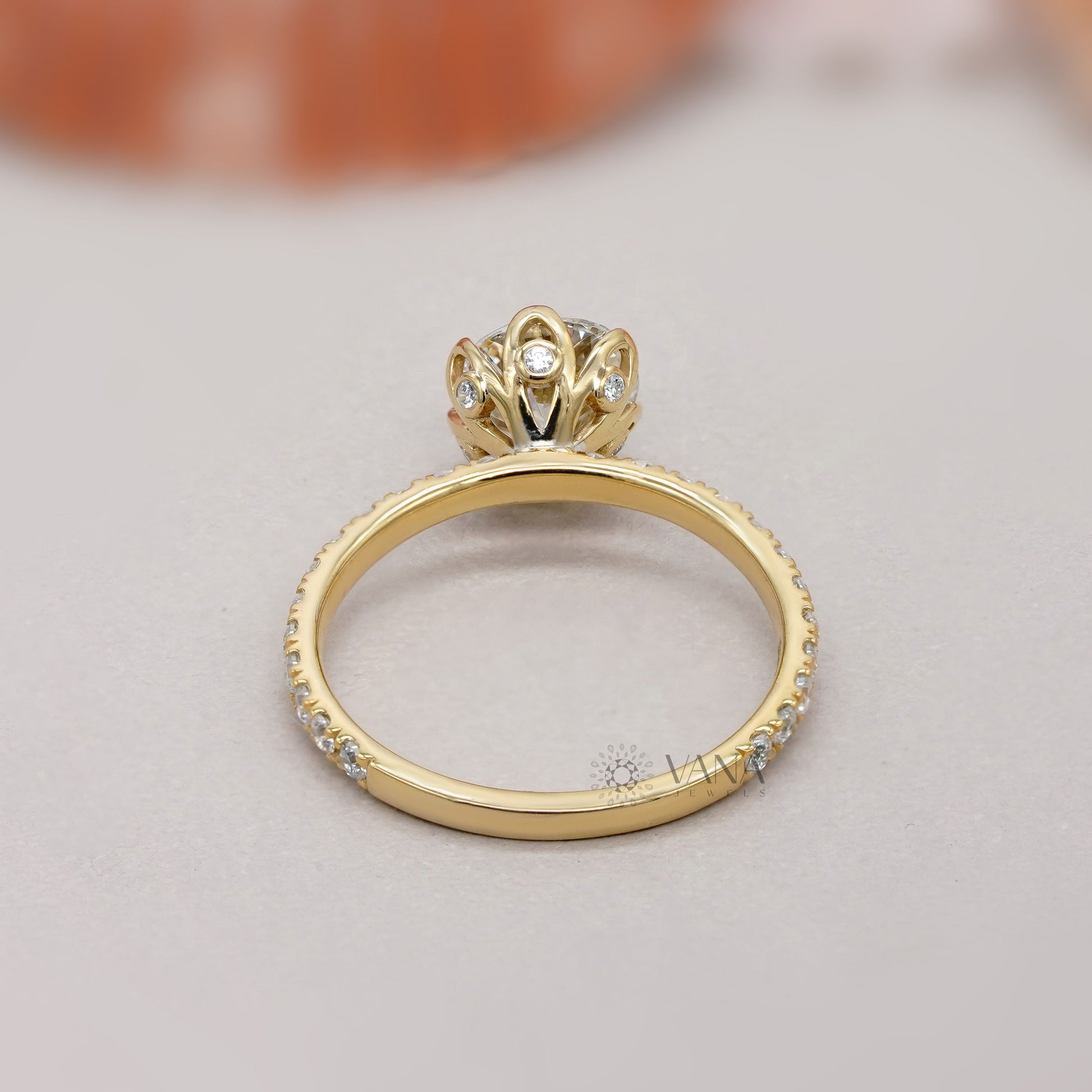 Lab Grown Solitaire Ring with Floral Design
