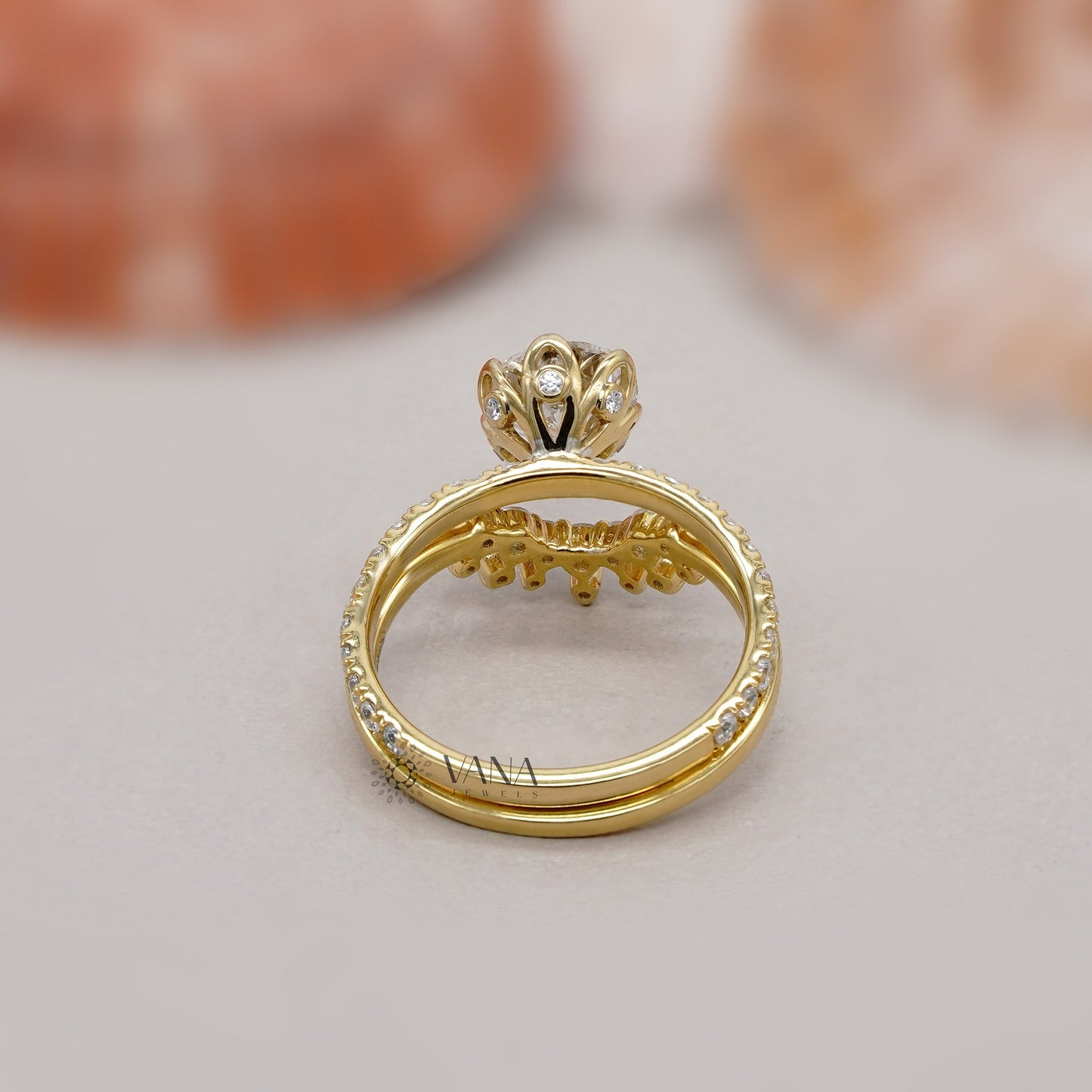 Round Cut Lab Grown Diamond Engagement Ring with Curved Wedding Band, Bridal Ring Set