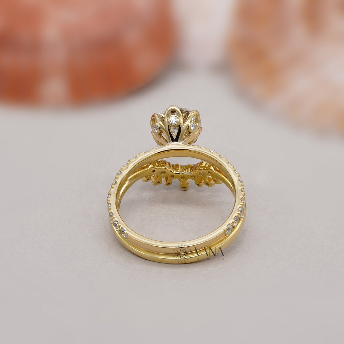 Round Cut Lab Grown Diamond Engagement Ring with Curved Wedding Band, Bridal Ring Set