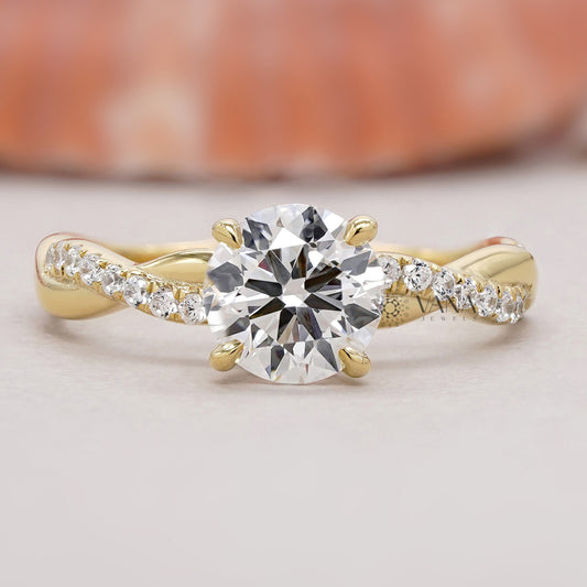 Round cut lab diamond twisted ring

