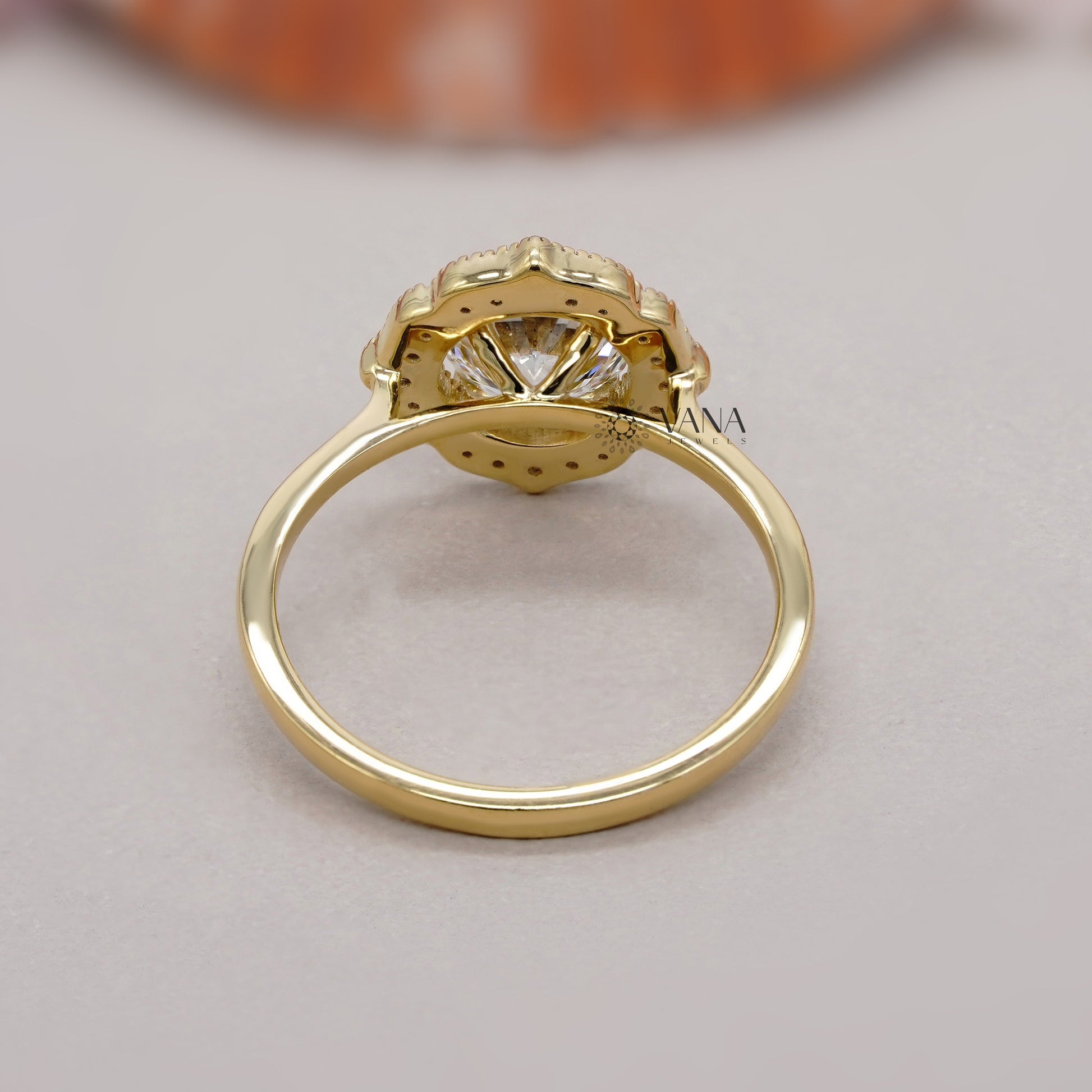 vintage round lab grown diamond engagement ring
