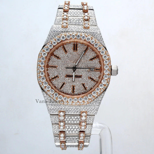 Two-Tone Iced Out Automatic Diamond Watch - Vana Jewels