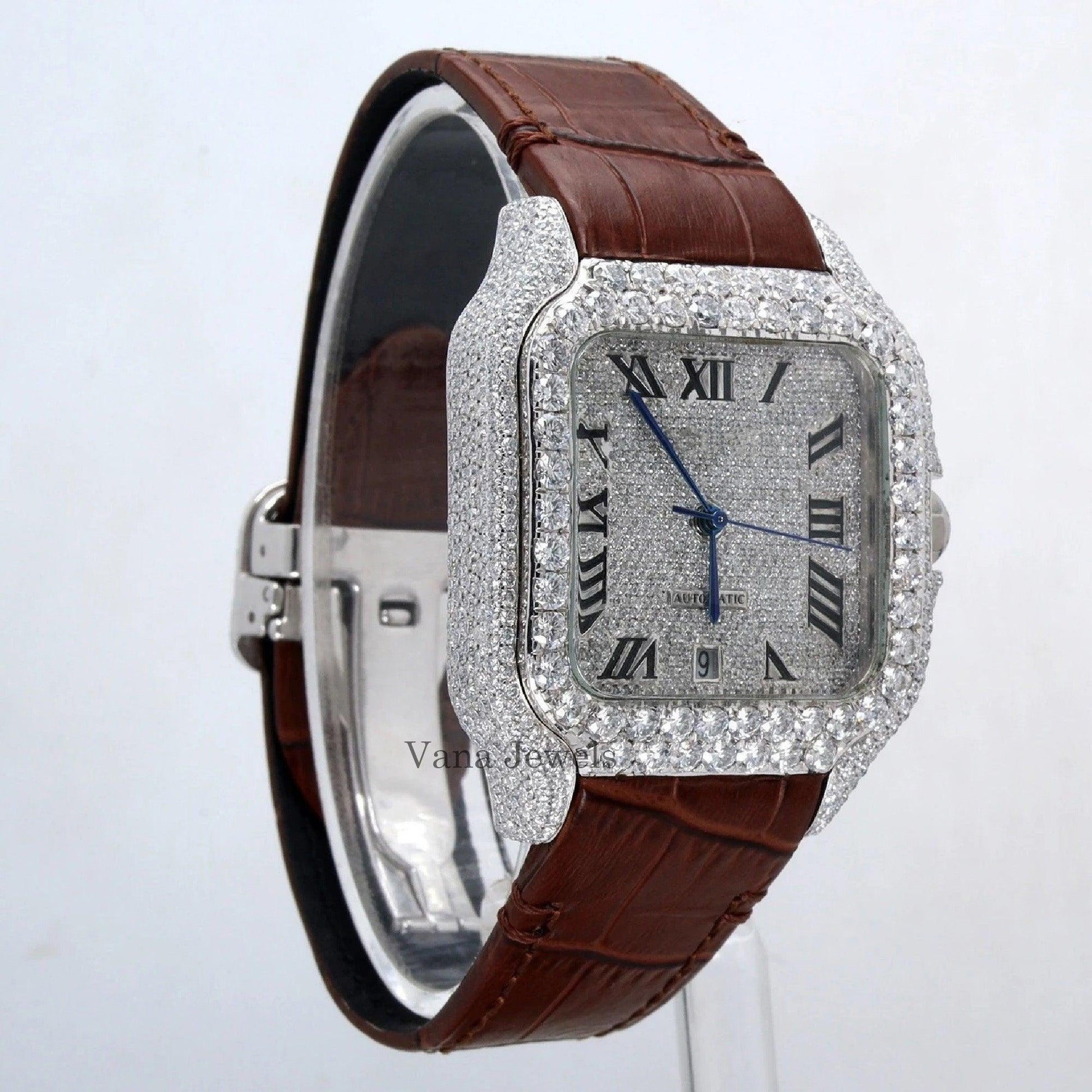 VVS Moissanite Diamond Studded Leather Belt Watch - Vana Jewels