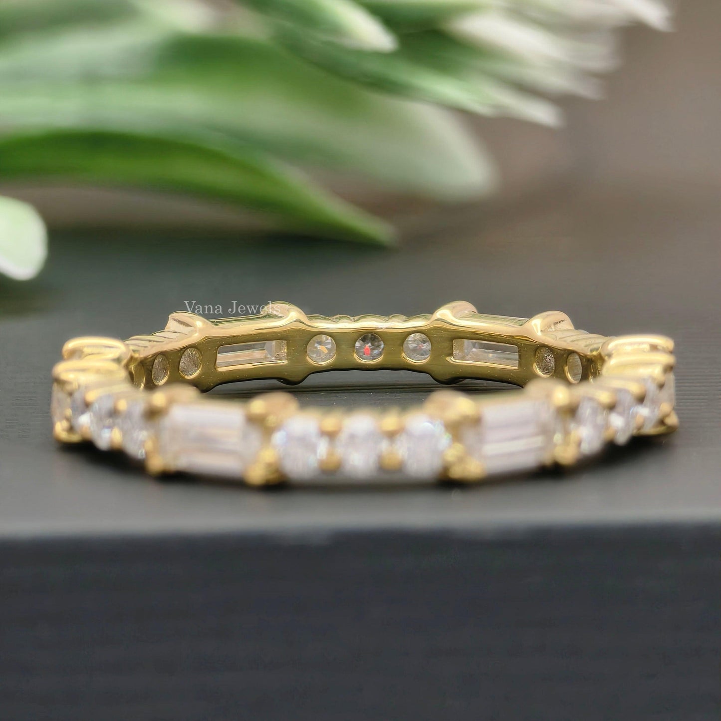 1.29 TCW Baguette and Round Cut Moissanite Full Eternity Wedding Band. - Vana Jewels