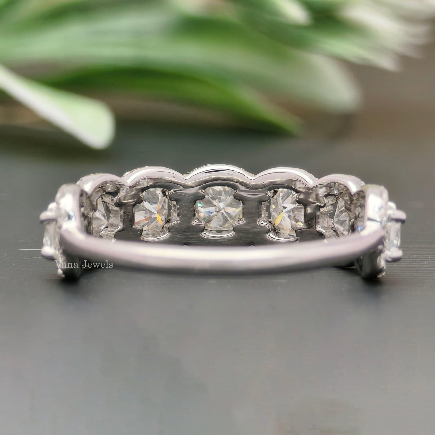 1.42 TCW Cushion Cut Moissanite Band, 7 Stone Square Cushion Cut Halo Eternity Band - Vana Jewels