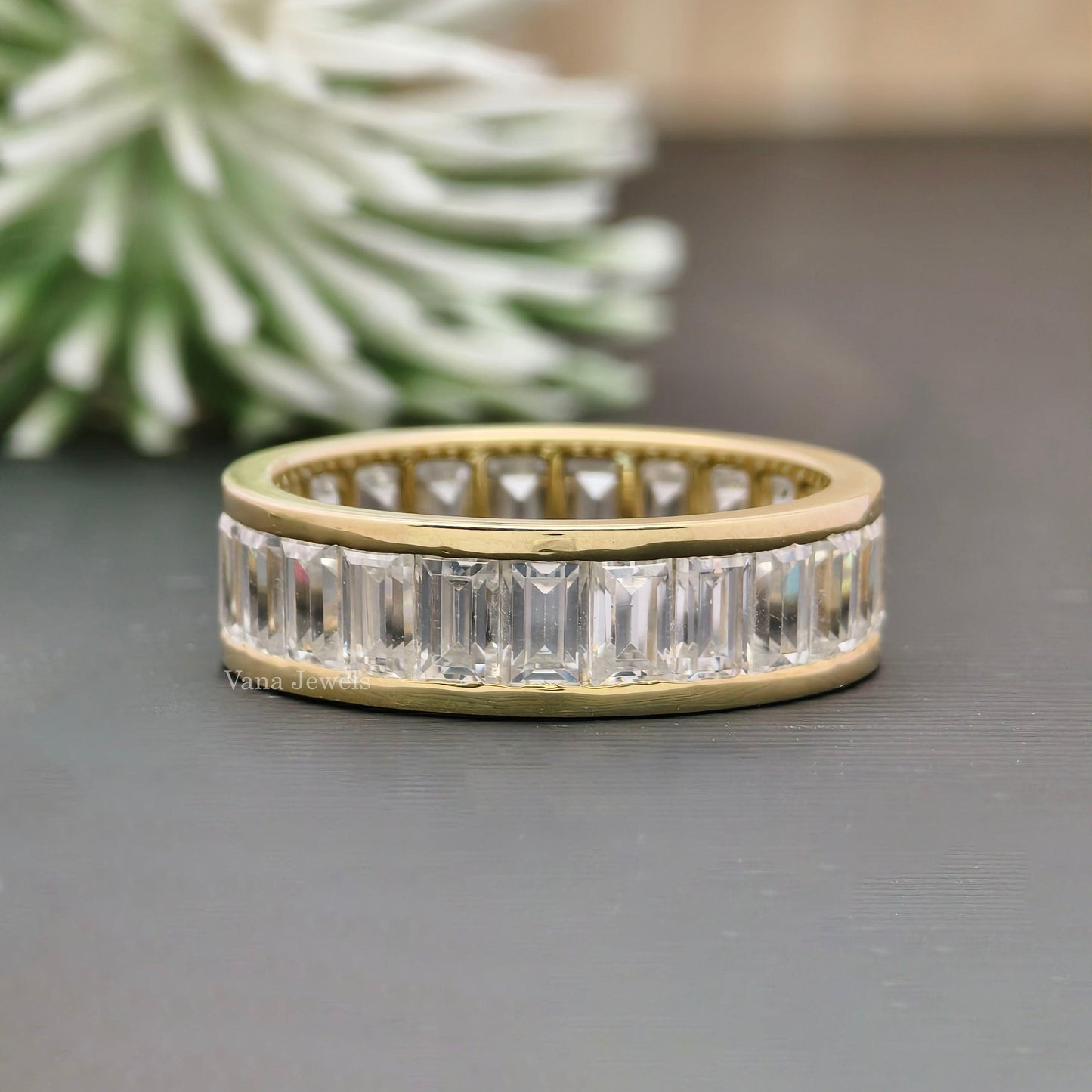 3.88 TCW Baguette Cut Moissanite Wedding Band, Channel Set Full Eternity Band, Engagement Gifts - Vana Jewels