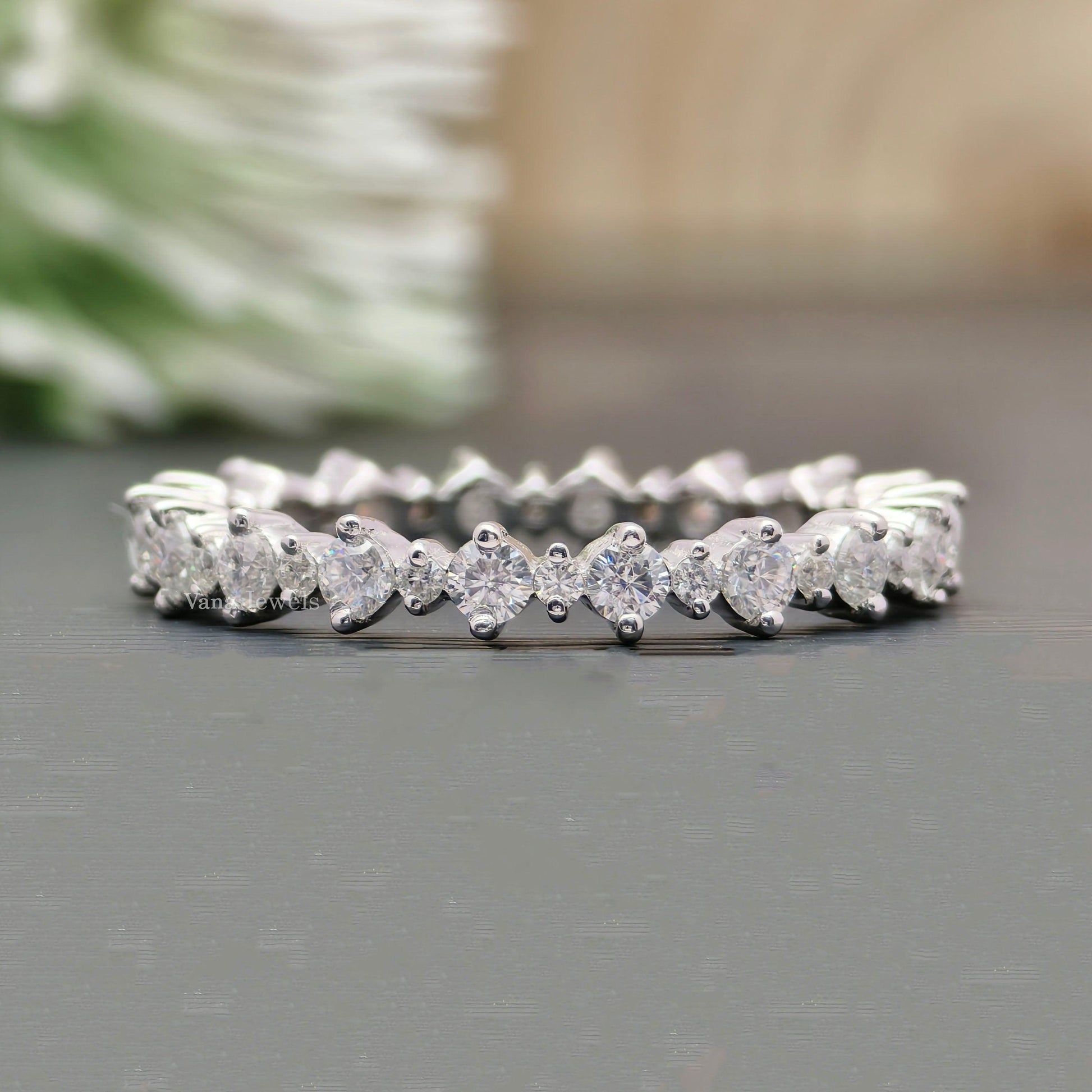 Floating Bubble Round Cut Colorless Moissanite Full Eternity Wedding Band - Vana Jewels