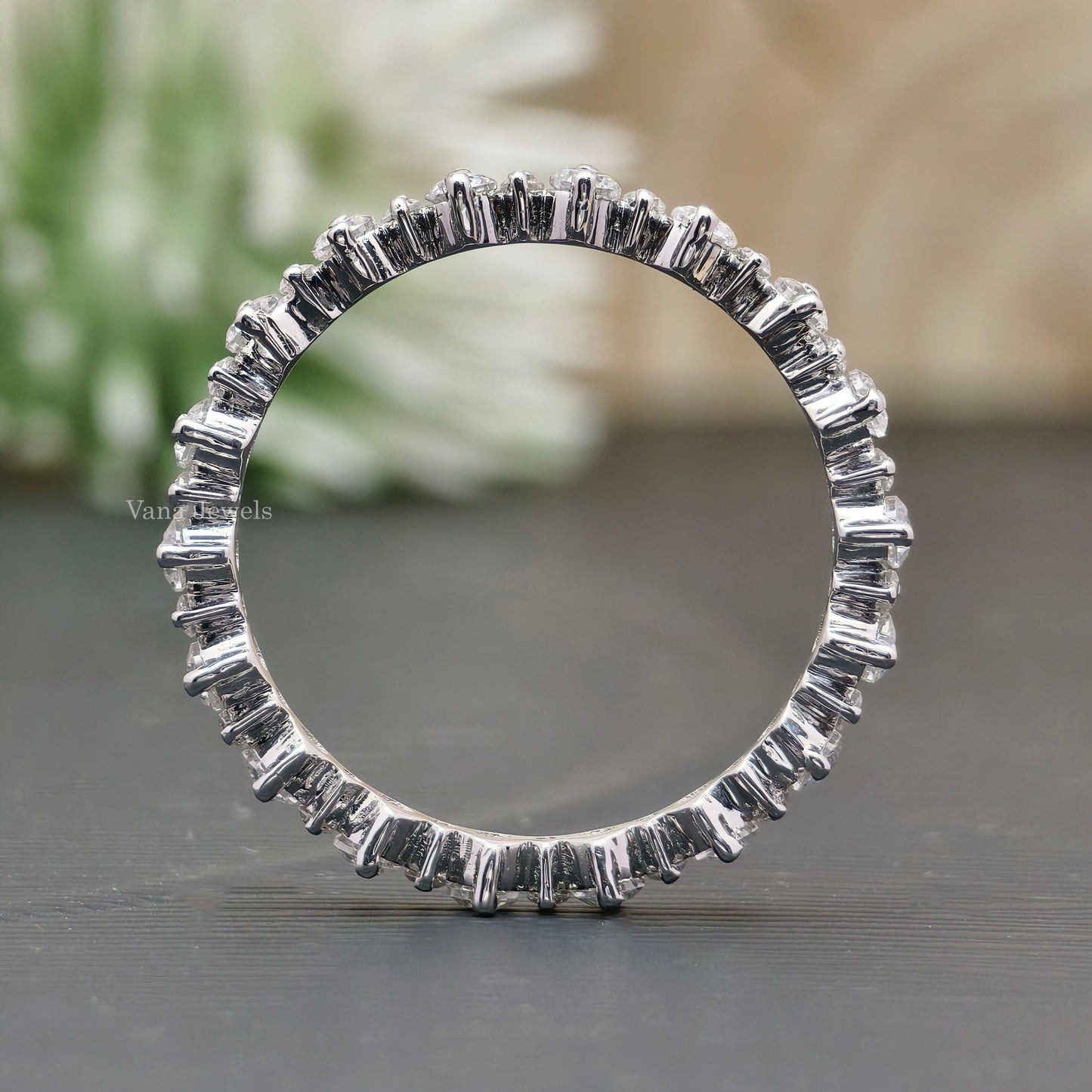 Floating Bubble Round Cut Colorless Moissanite Full Eternity Wedding Band - Vana Jewels