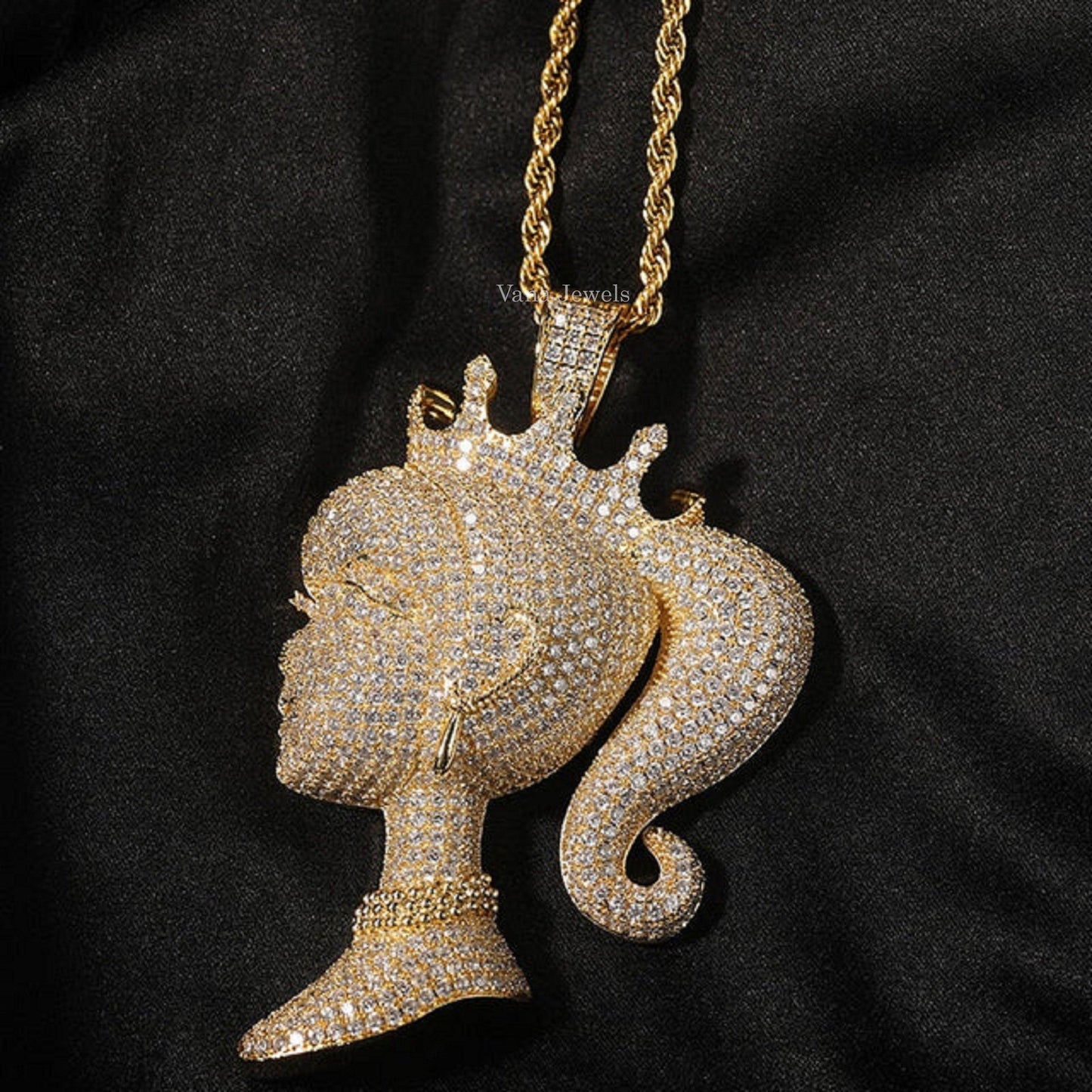 Hiphop Crown Girl Full Custom Diamond Pendant - Vana Jewels