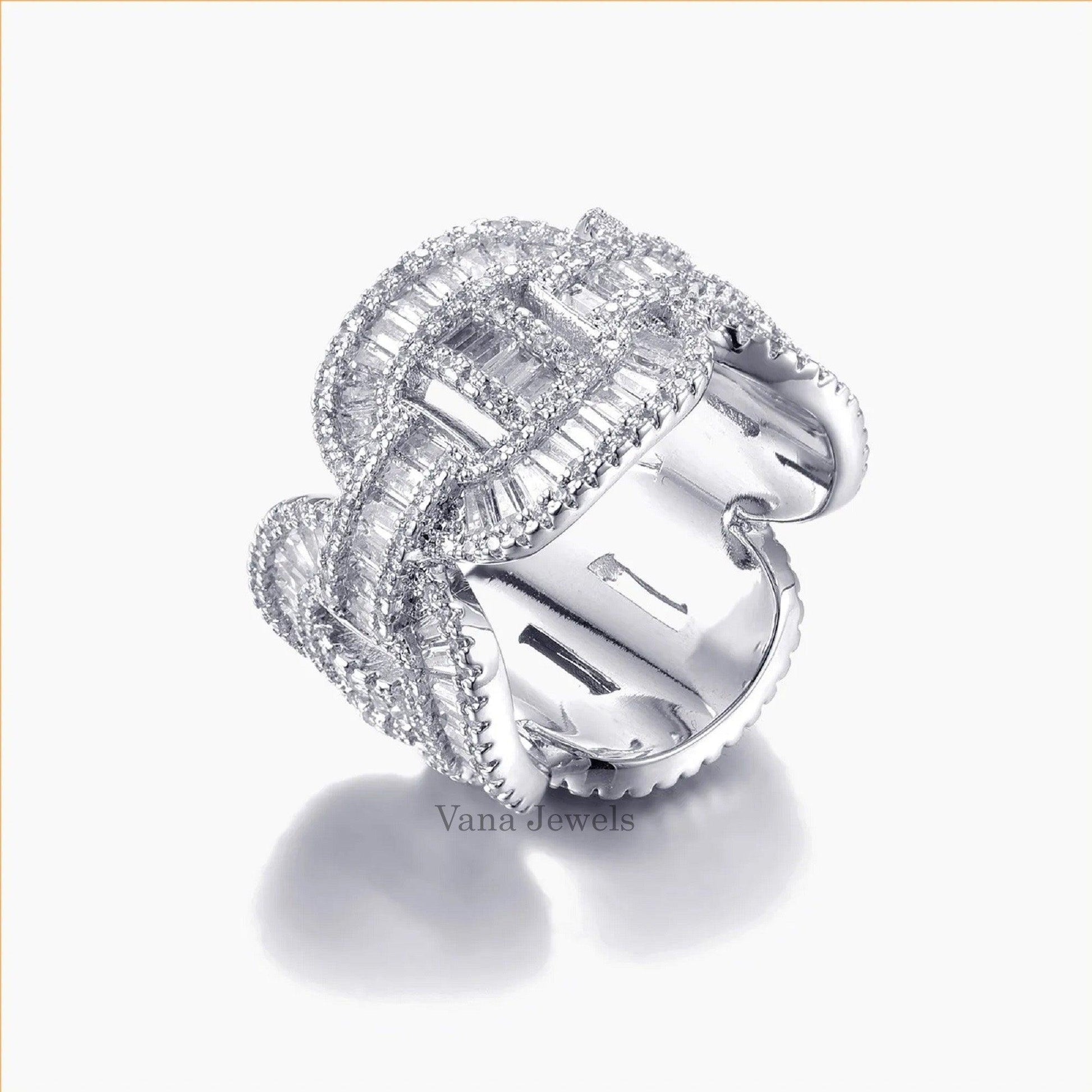 Baguette & Round Cut Moissanite Iced Out Ring - Vana Jewels