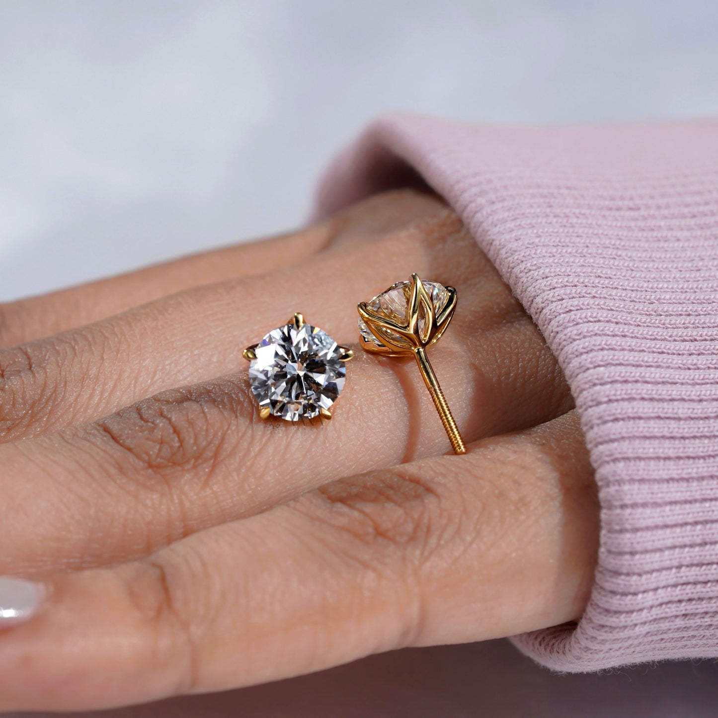 Round Cut Lab Grown Diamond Stud Earrings – Classic Minimalist Solitaire Gift for Her