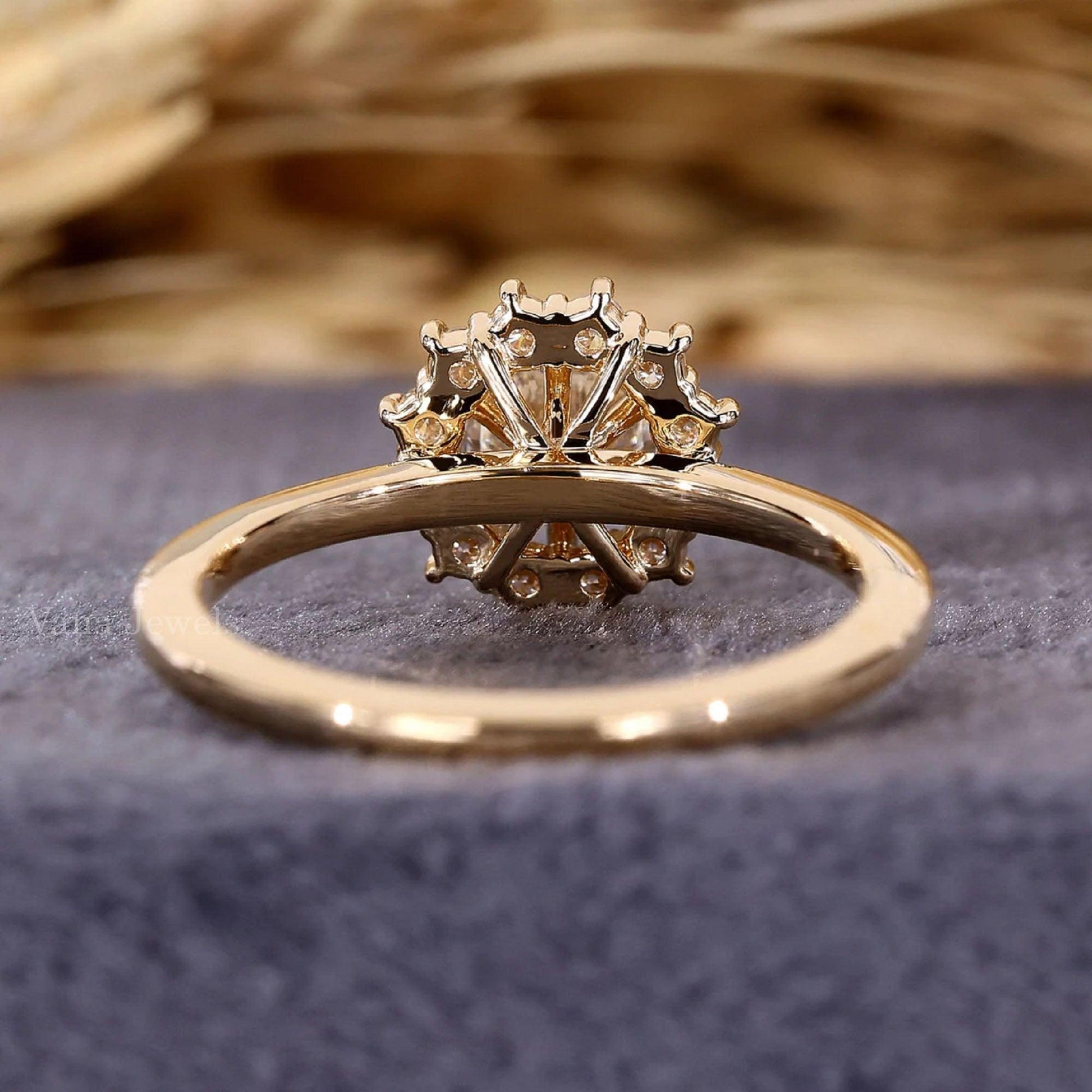 Unique Round Cut Lab Grown Diamond Cluster Halo Engagement Ring - Vana Jewels