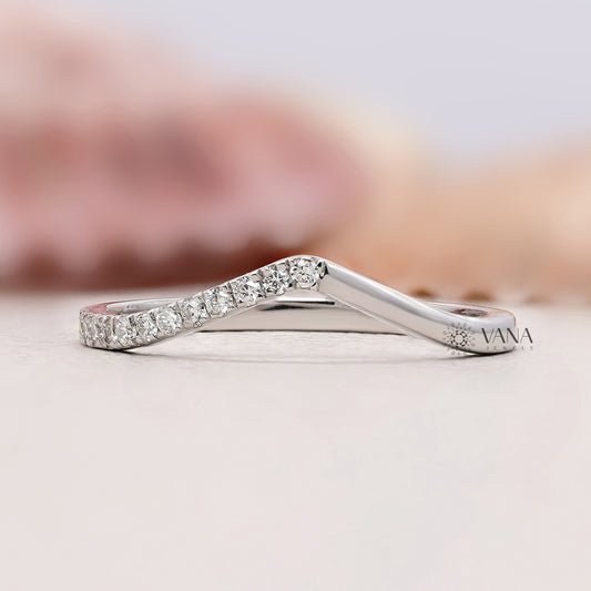 V-Shaped Lab Grown Diamond Wedding Eternity Band, Curved Stackable Matching Ring