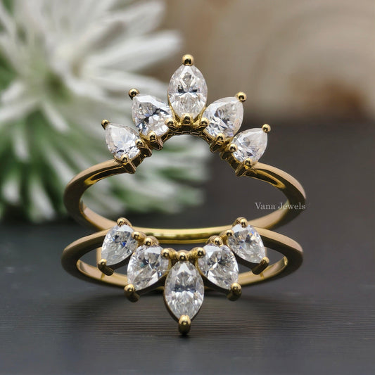 Marquise & Pear Cut Moissanite Protector Band for Round Engagement Ring, Ring Enhancer and Wrap - Vana Jewels