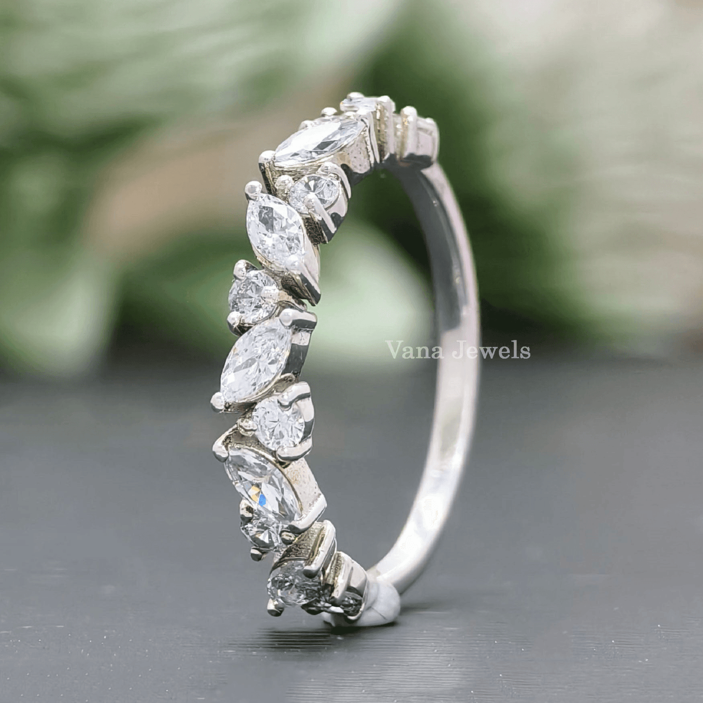 Marquise & Round Cut Moissanite Half Eternity Wedding Band. - Vana Jewels