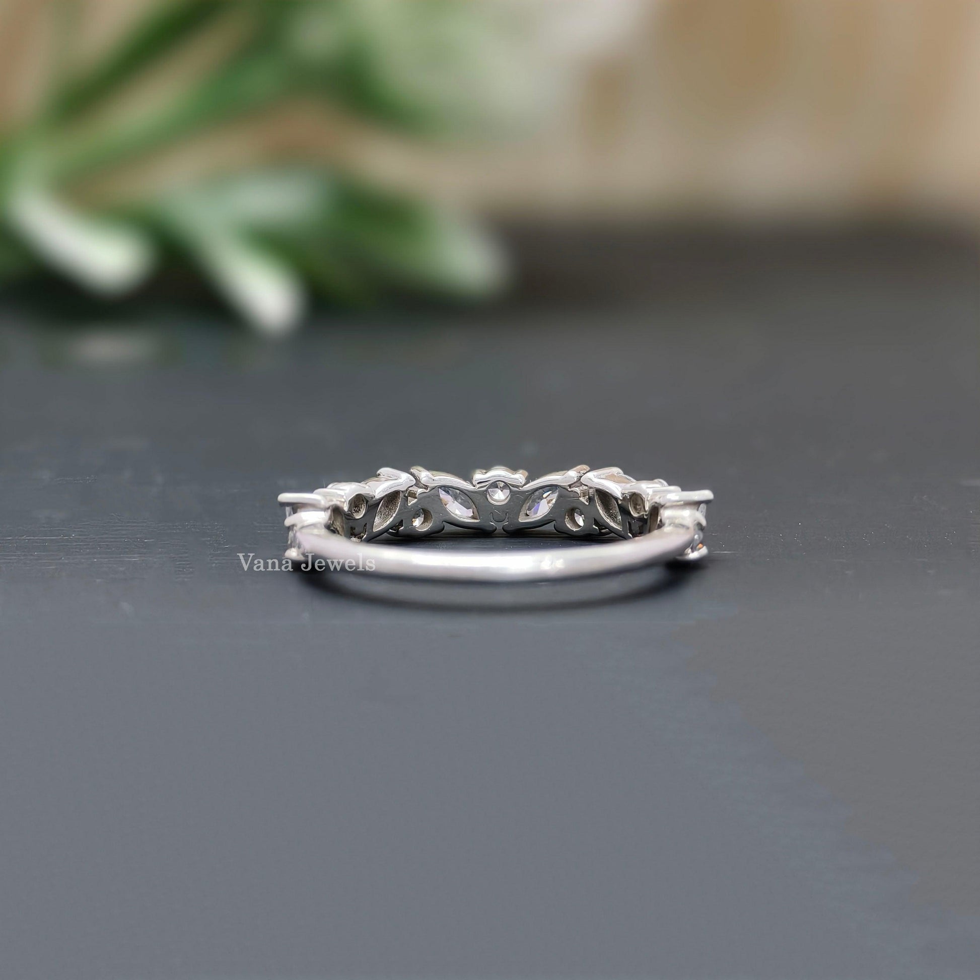 Marquise & Round Cut Moissanite Half Eternity Wedding Band. - Vana Jewels