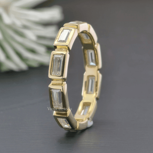 1.19 TCW Baguette Cut Moissanite Bezel Set Full Eternity Ring. - Vana Jewels