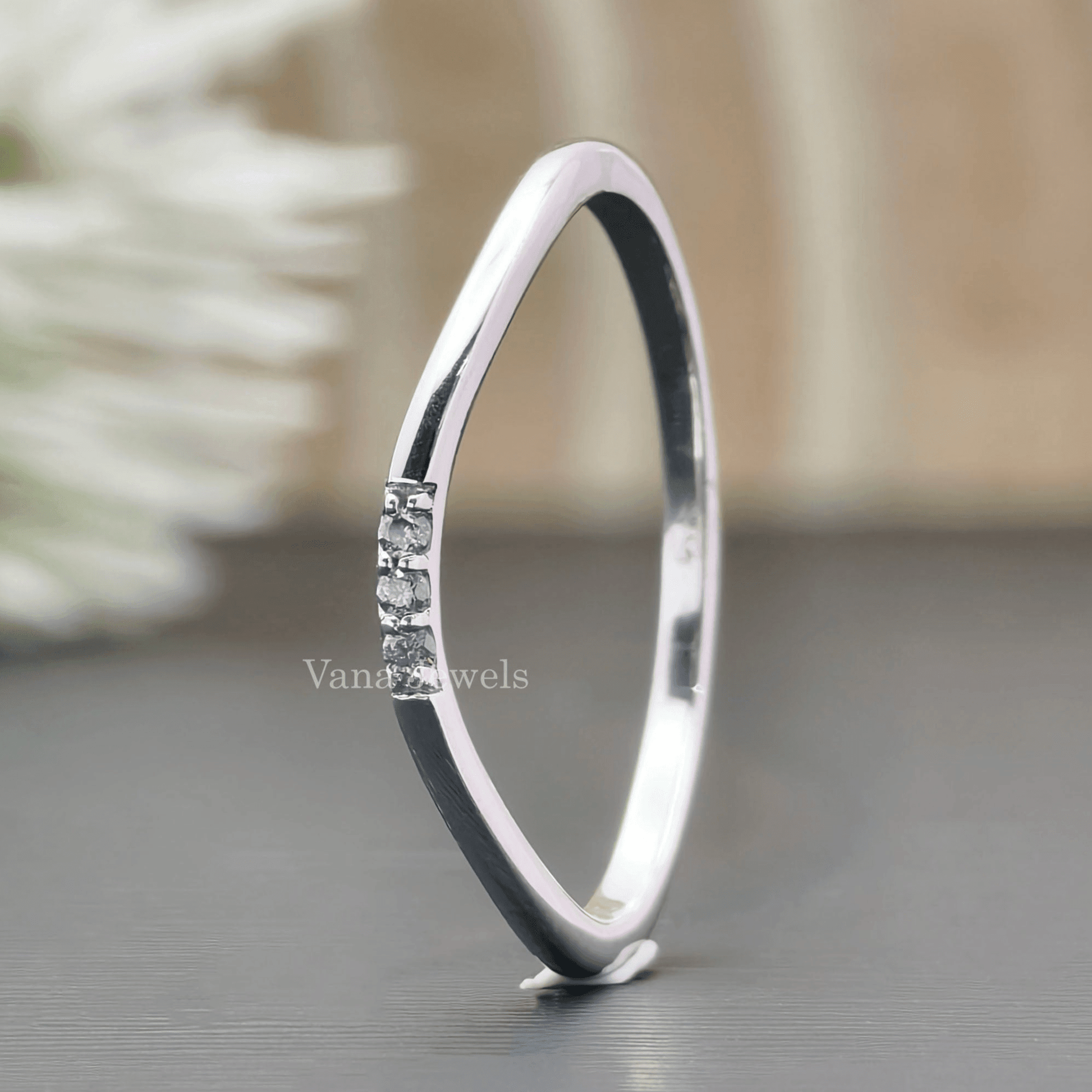 1.20 MM Round Cut Moissanite Curved Wedding Band, Three Stone Diamond Stacking Band. - Vana Jewels