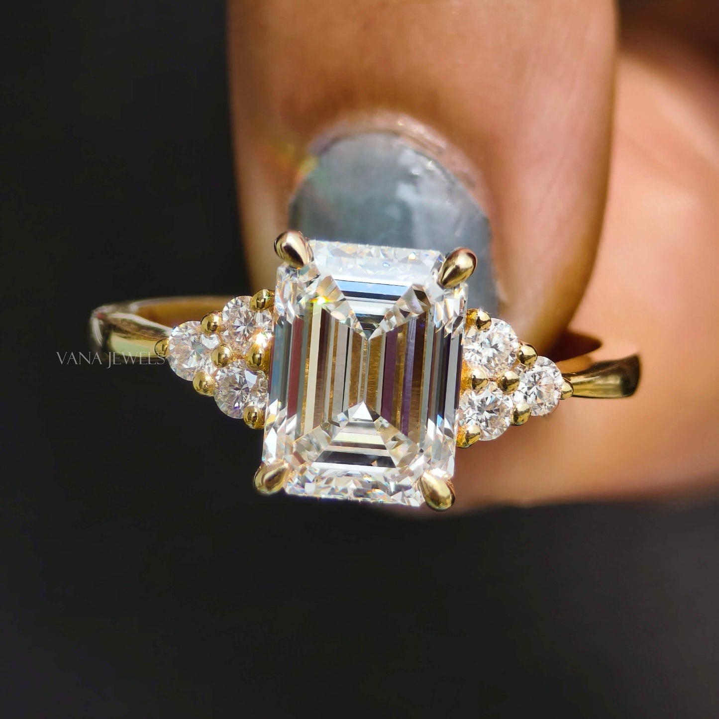 IGI Certified Emerald Cut Lab Grown Diamond Engagement Ring - Muse Setting