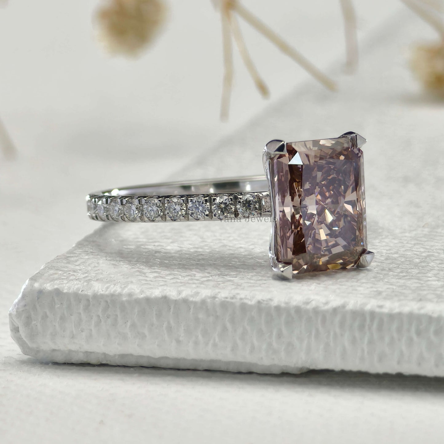 Pink Radiant Cut Lab Grown Diamond Engagement Ring