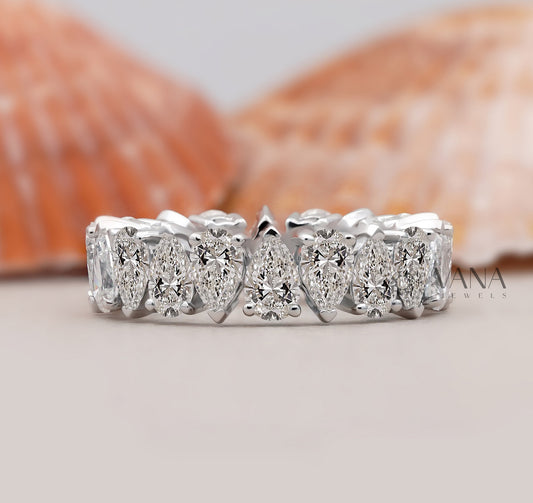 Pear Cut Lab Grown Diamond Wedding Band, Full Eternity Stackable Anniversary Ring