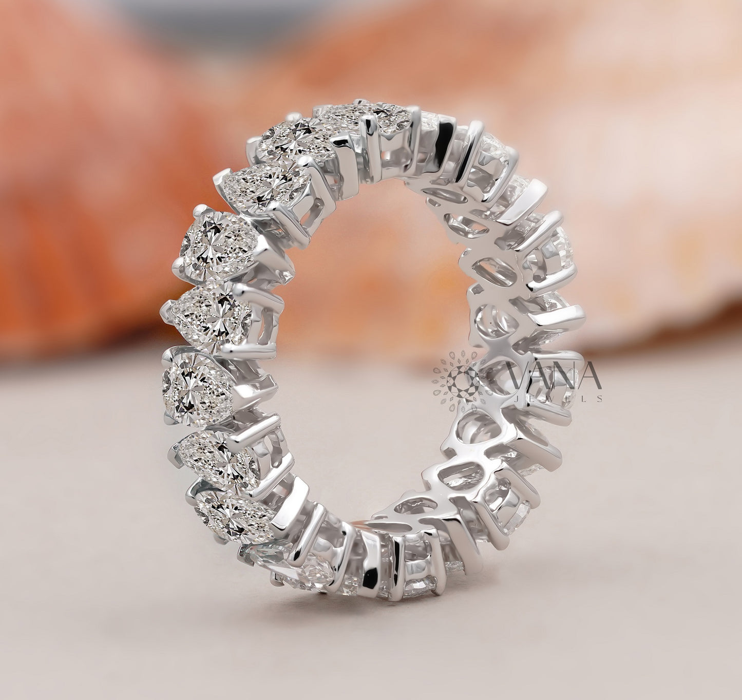 Pear Cut Lab Grown Diamond Wedding Band, Full Eternity Stackable Anniversary Ring