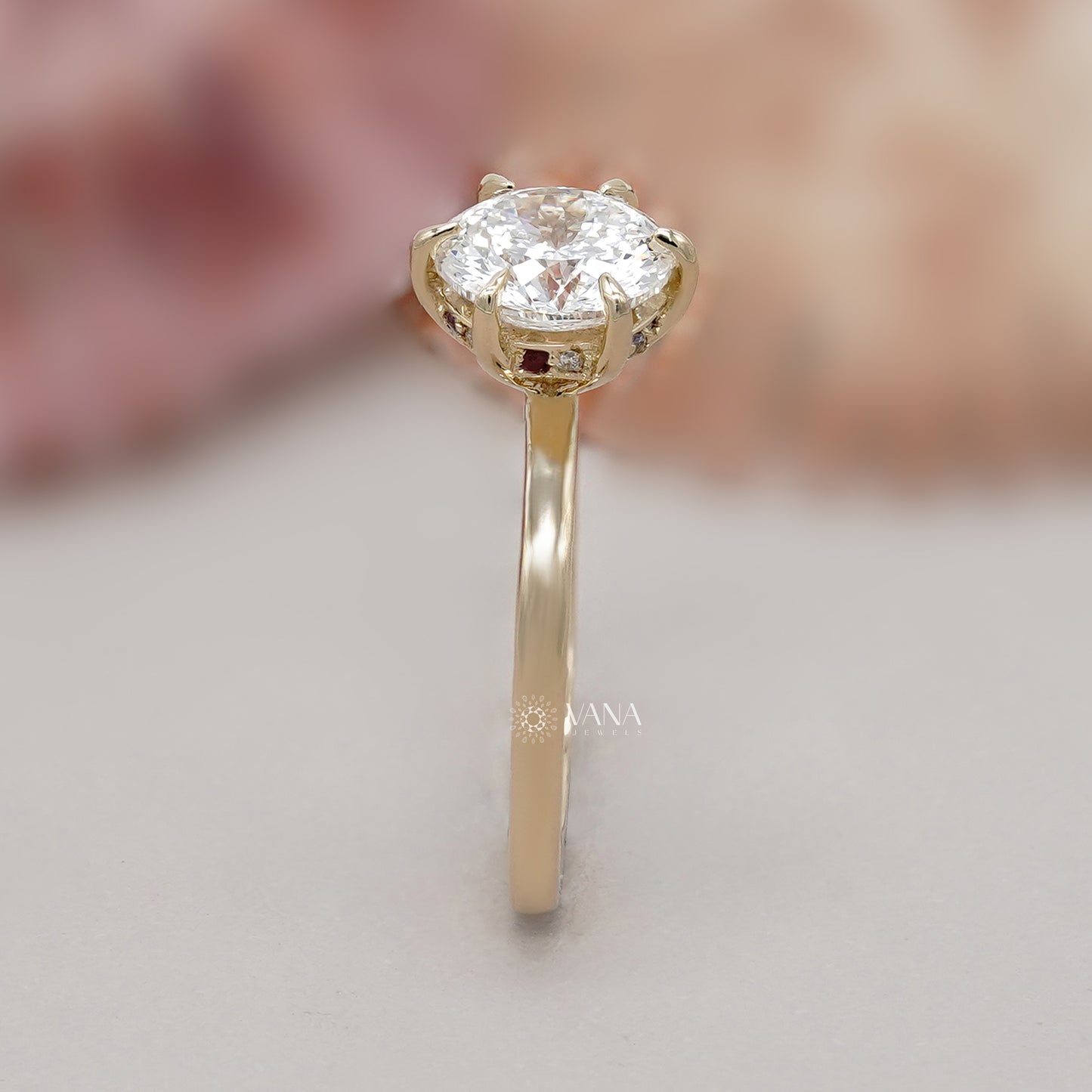 Portuguese Cut Lab Grown Diamond Solitaire Ring, Hidden Halo Engagement Ring