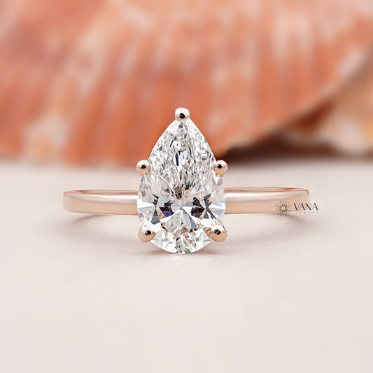 Pear Cut Lab Grown Diamond Solitaire Engagement Ring in 14K Rose Gold