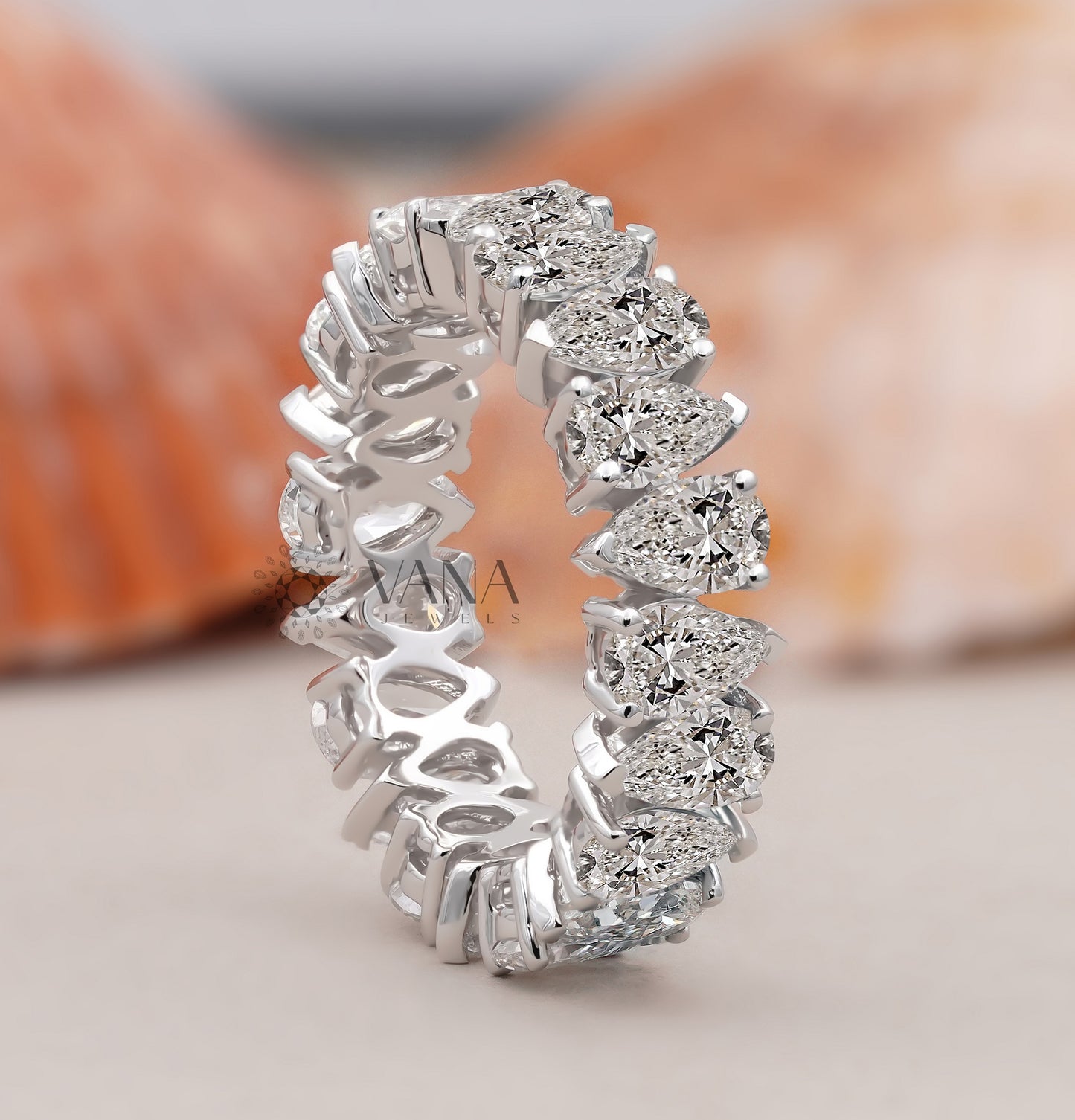 Pear Cut Lab Grown Diamond Wedding Band, Full Eternity Stackable Anniversary Ring