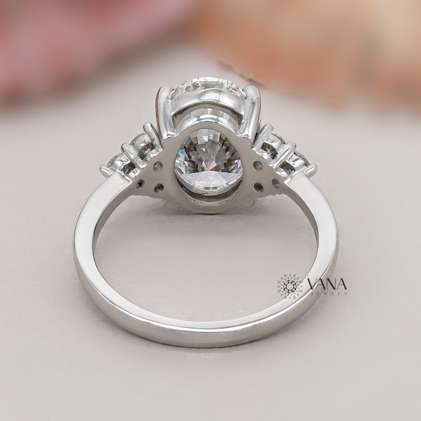 Oval Lab Grown Diamond Engagement Ring with Side Accents in White Gold