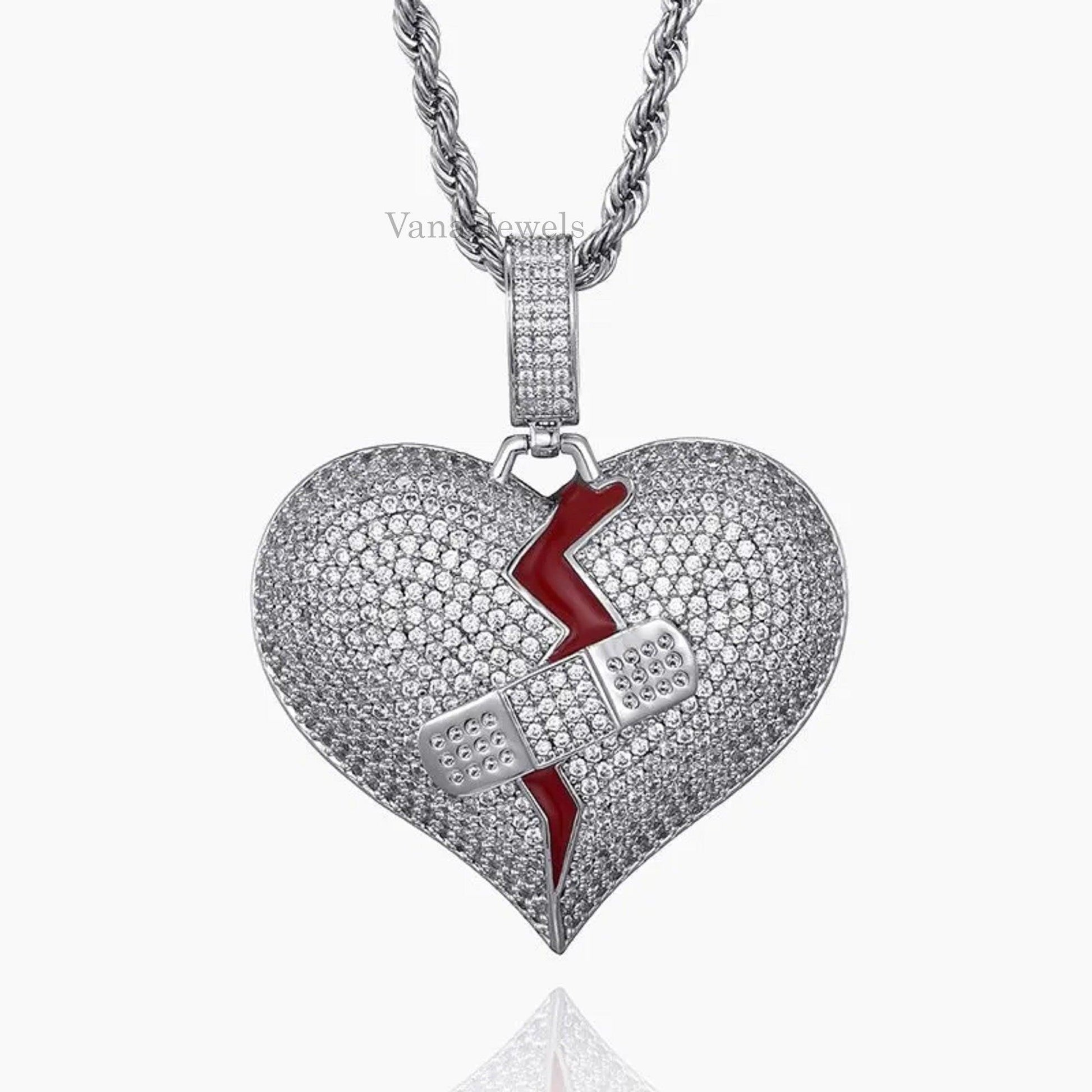 925 Silver Broken Heart Iced Out Pendant - Vana Jewels