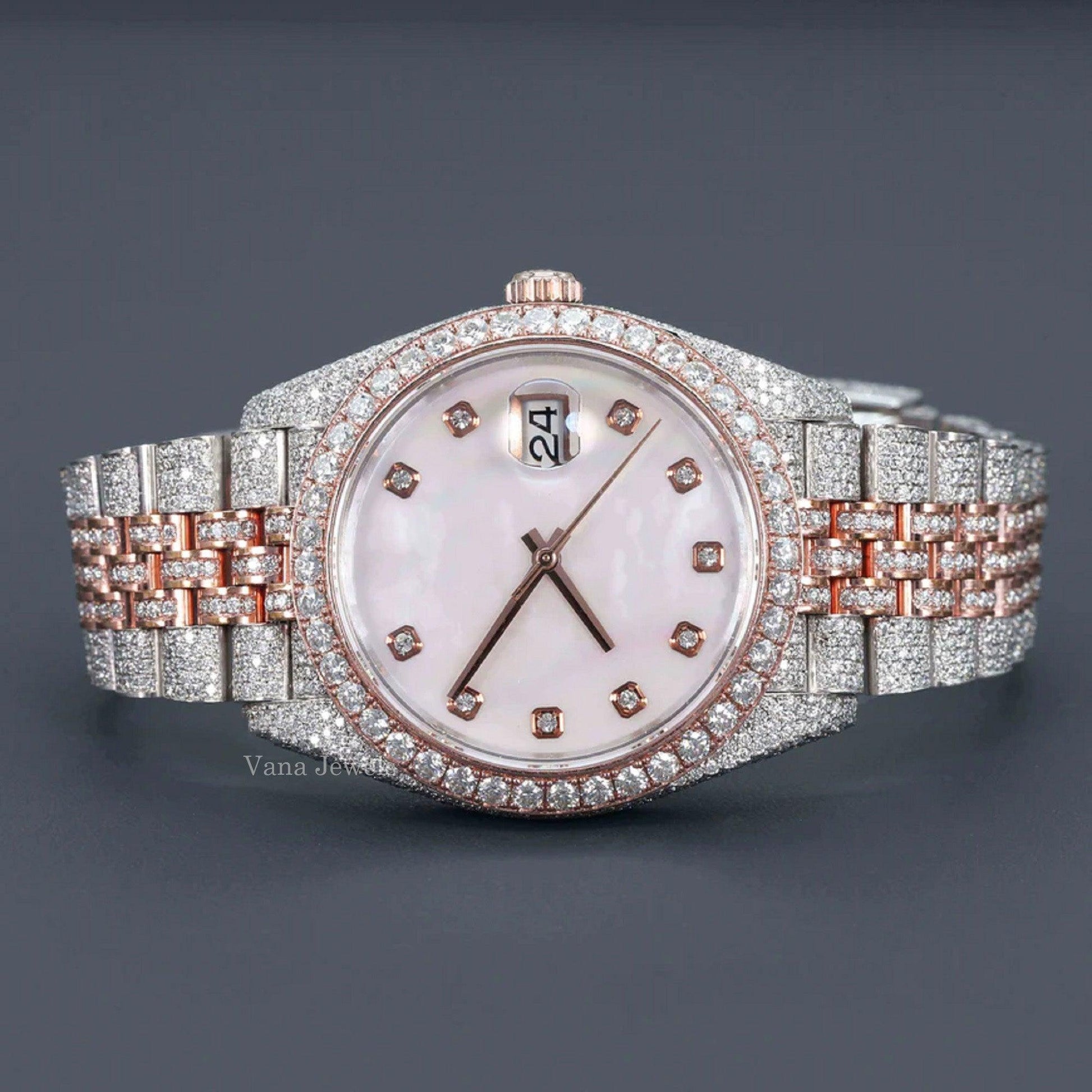 Two Tone Moissanite Diamond Hip Hop Watch - Vana Jewels