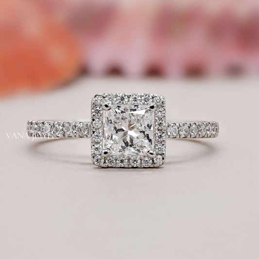 Princess Cut Lab Grown Diamond Halo Engagement Ring - Pave Setting