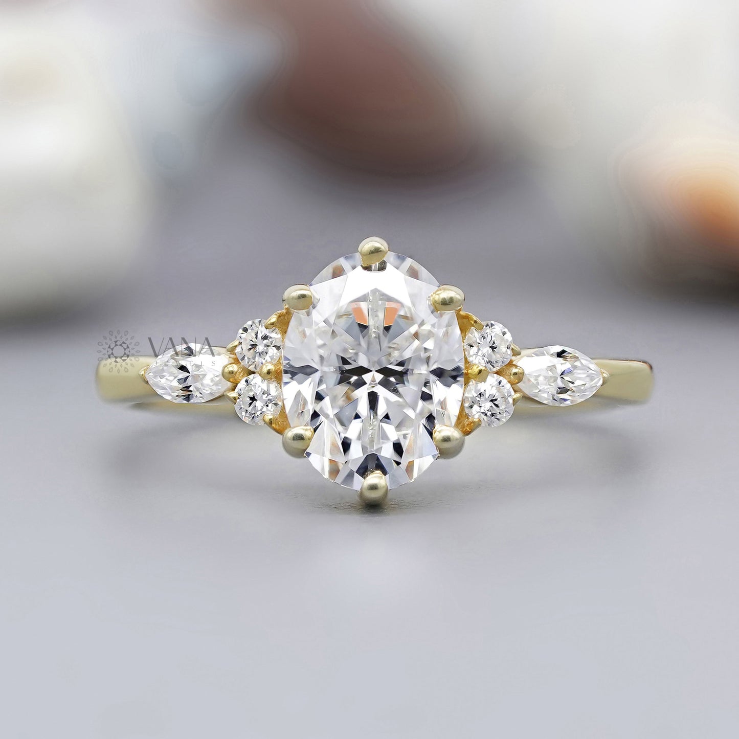 Oval cut moissanite cluster ring