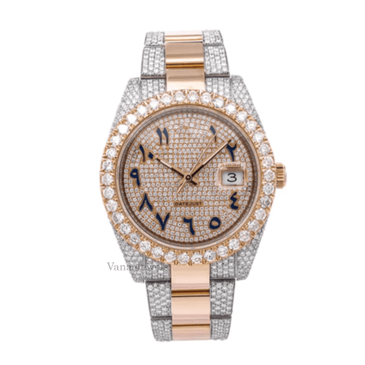 Arabic Dial Two-Tone Moissanite Diamond Iced Out Watch - Vana Jewels