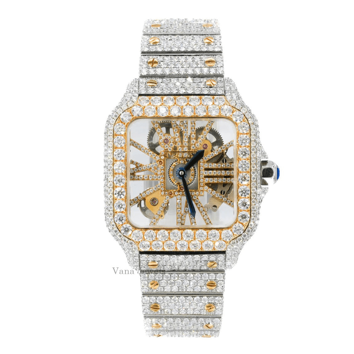 Customized Iced Out Two-Tone Moissanite Diamond Watch - Vana Jewels