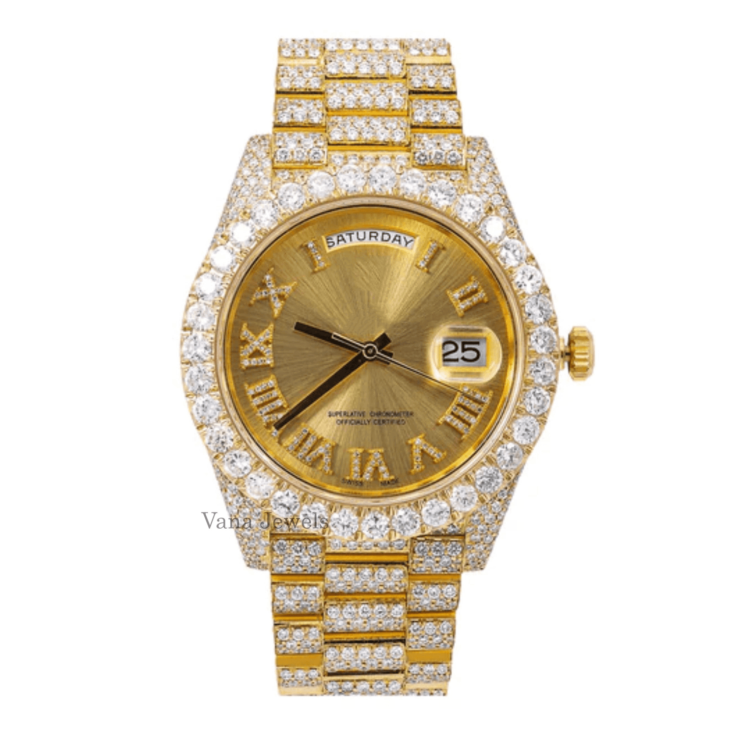 Bust down VVS Moissanite Diamond Iced Out Watch - Vana Jewels