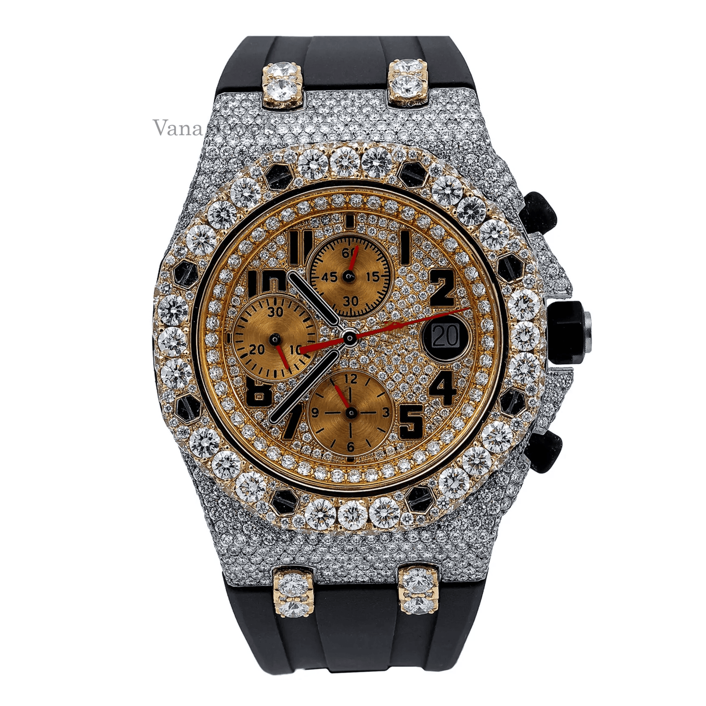 Iced Out VVS Moissanite Diamond Watches with Rubber Band - Vana Jewels