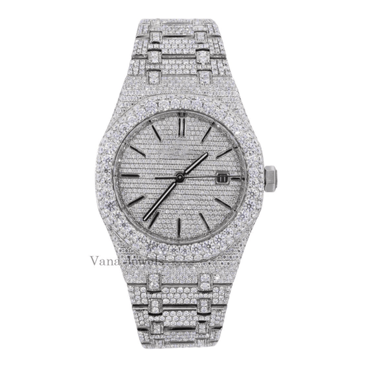 Customized Round Cut Moissanite Full Iced Out Watch - Vana Jewels