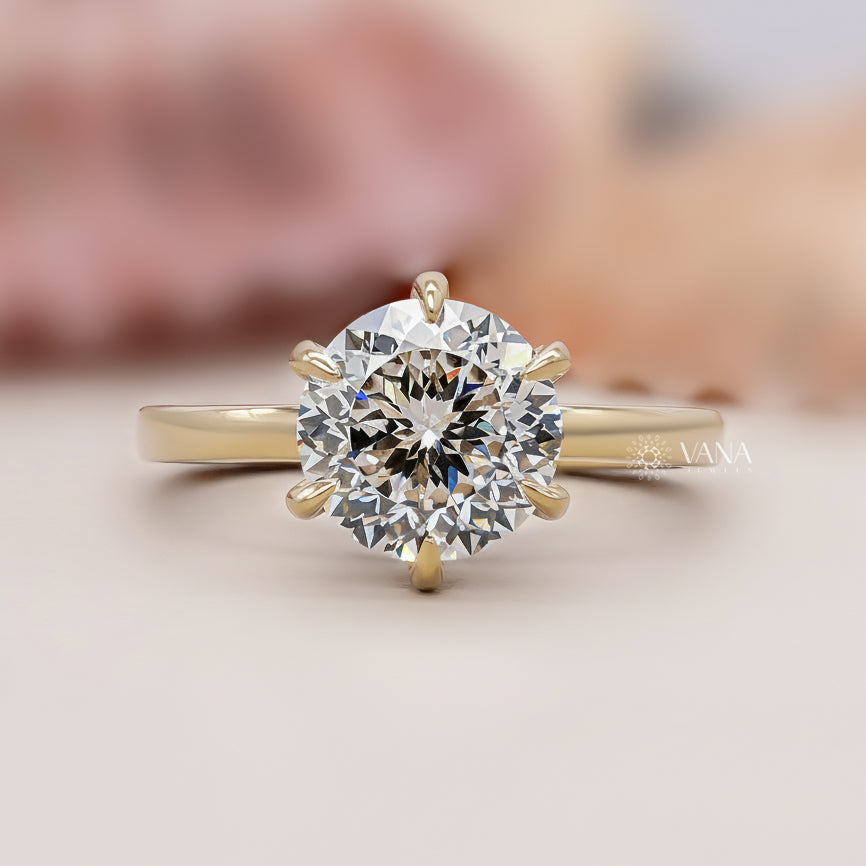 Portuguese Cut Lab Grown Diamond Solitaire Ring, Hidden Halo Engagement Ring